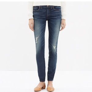 8” skinny Jean in Belmont wash: knee rip edition
